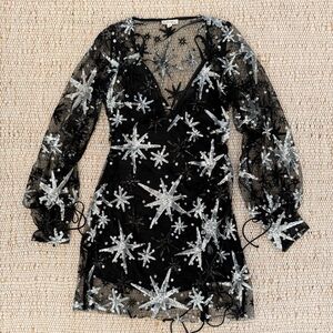 For Love & Lemons Stardust Sequined Sheer Mini Dress